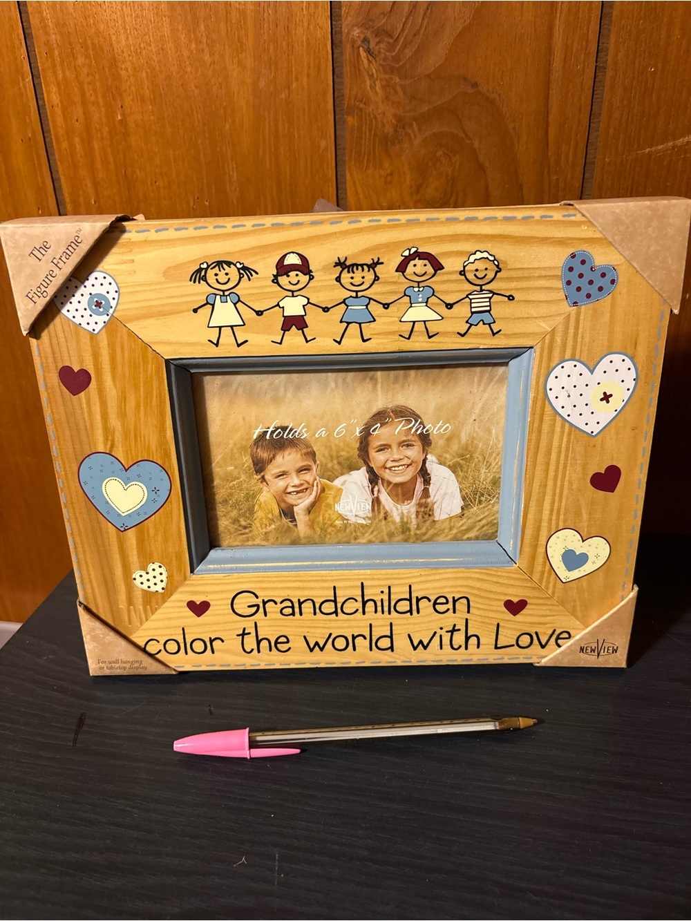 Grandchildren Color the World with Love Wooden Photo Frame - Blue Accents